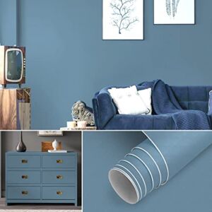 Blue Peel and Stick Wallpaper 17.7inch x 118.1inch Pure Blue Contact Paper Waterproof Self Adhesive Wallpaper Blue Wall Paper for Bedroom Blue Textured Decorative Liner Removable Wallpaper Vinyl