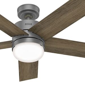 Hunter Fan 52 inch Contemporary Matte Silver Indoor Ceiling Fan with LED Light Kit and Remote Control (Renewed)