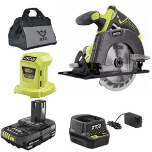 Ryobi Circular Saw Bundle with Portable Power Source Kit, 18-Volt 1.5 Ah Battery, 18V Charger, Buho Tool Bag and 5 1/2 Inch Saw Blade, Part of the Ryobi ONE+ System of Cordless Tools