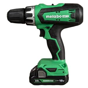 Metabo HPT 18V MultiVolt Power Drill Driver | Cordless | 1-2.0Ah Li-Ion Battery w/Fuel Gauge | 470 in-lbs of Torque | 22+1 Stage Clutch | LED Light | Lifetime Tool Warranty | DS18DFX