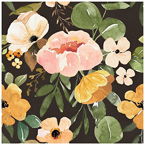HaokHome 93215-1 Vintage Boho Floral Peel and Stick Wallpaper Peonies Removable Rose Black/Brown/Oliva Vinyl Self Adhesive Mural 17.7in x 9.8ft | The Storepaperoomates Retail Market - Fast Affordable Shopping