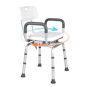 PETKABOO Swivel Shower Chair Portable Pivoting Shower Seat with Armrests and Back, Adjustable Height Rotating Bath Seat for Bathtub ( White )