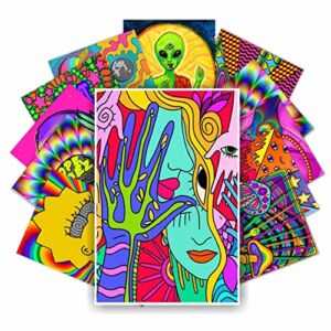 HK Studio Hippie Posters Decal – Bigger Size than Wall Collage Kit, Easy Peel and Stick, Indie Room Decor – 7.8″ x 11.8″ Pack 12
