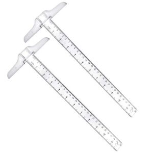 2Pcs T-Square T Shape Metric Ruler Plastic Transparent T-Ruler Double Side Scale Measuring Tool for Drawing and General Layout Work (30cm)