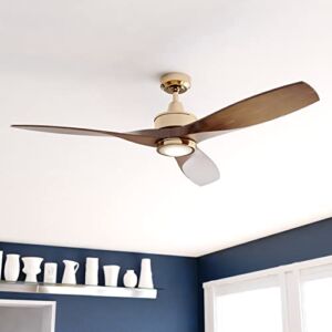 Curtiss Satin Brass Mid-Century Modern MCM Wood Propeller Ceiling Fan with LED Light Kit and Remote