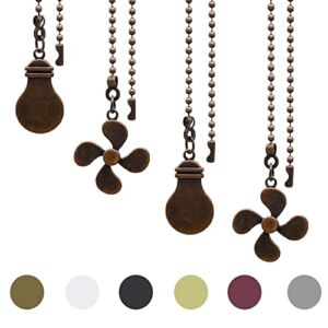 4 Pieces Ceiling Fan Pull Chain, Decorative Fan Pulls Chain Extension, Ceiling Fan Pull Chain Ornaments with 12 inches 3.2mm Diameter Beaded Ball Fan Pull Chain Extender, Red Bronze