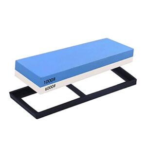 Knife Sharpening Stone, Whetstone 2 IN 1 Dual Side Grit 1000/6000 knife sharpening kit, Whetstone knife sharpener with NonSlip Base, for most cutting tools