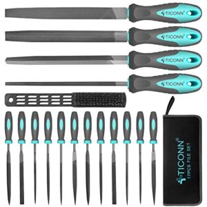 TICONN 17pcs File Set, Premium Grade T12 Drop Forged Alloy Steel File Sets with Carrying Case, Ergonomic Handle and Steel Brush