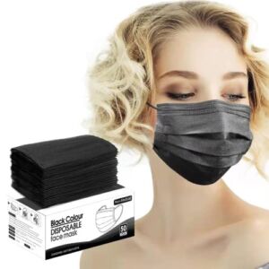 HIWUP Black Disposable Face Masks, 50 Pack Black Face Masks 3 Ply Filter Protection