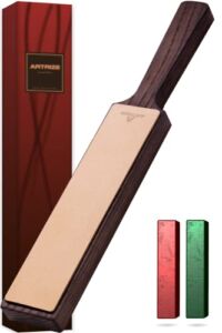 Artrize Paddle Strop 2 Sided – Italian Leather with compounds for Knife Sharpening Stropping Kit Honing Razor Sharpener and Buffing Compound Axe Carving Two Strops Block Polishing Chisel