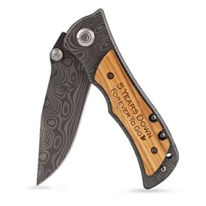 Moblade Engraved Pocket Knife for Husband, 5 Years Anniversary Present, 5 Years of Marriage, Gift for him 5th Anniversary, Husband Gift, 5 Years Down, Forever to Go