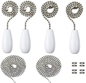 Ceiling Fan Pull Chain Set Including 4Pcs Beaded Ball Fan Pull Chain Pendant, Extra 8Pcs Beaded and Pull Loop Connectors, 2Pcs 35.4 inches Fan Pull Chain Extension (White)