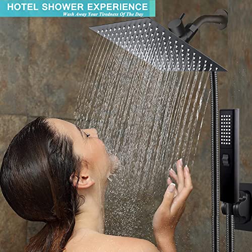 Shower Head, Rain Shower Head with Handheld ,High Pressure 8” Rainfall Stainless Steel Shower Head / 2 Settings Handheld Shower Combo with Shower Holder and 78” Explosion-Proof Hose (Black) | The Storepaperoomates Retail Market - Fast Affordable Shopping