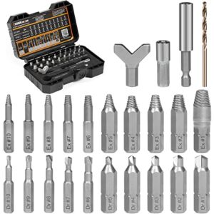 THINKWORK Damaged Screw Extractor Set, HSS 6542 (68 HRC), 24-Piece Easy Out Bolt Extractor Set, Stripped Screw Remover for Removing Damaged, Frozen, Rusted, Rounded-Off Bolts, Nuts & Screws