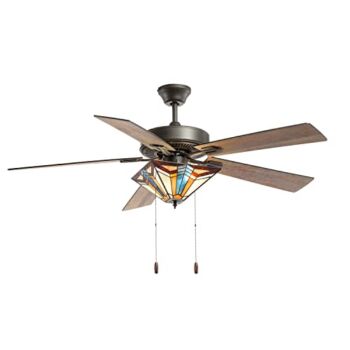 River of Goods Tiffany-Style Stained Glass Ceiling Fan – 52″ L x 52″ W – Rich Barnwood / Light Driftwood Fan Blades | The Storepaperoomates Retail Market - Fast Affordable Shopping