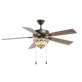 River of Goods Tiffany-Style Stained Glass Ceiling Fan – 52″ L x 52″ W – Rich Barnwood or Light Driftwood Fan Blades | The Storepaperoomates Retail Market - Fast Affordable Shopping