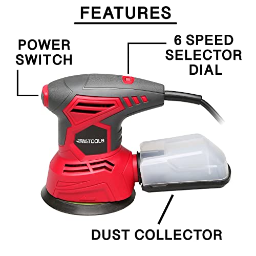 Great Working Tools Random Orbit Palm Sander, 6-Speed Orbital Sander with Dust Collection Bag & 18 pcs Sandpaper, 2.5 Amp | The Storepaperoomates Retail Market - Fast Affordable Shopping