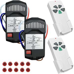 2 Pack Universal Ceiling Fan Remote Control Kits with Light Dimmer 3 Speed Fan Controller Receiver Lamp Dim Remote Replacement for Hampton Bay/Hunter/Harbor Breeze/Westinghouse/Honeywell & More
