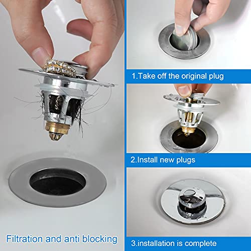2PACK Upgraded Bathroom Sink Stopper,Universal Bullet Core Push Type Basin Pop-up Drain Filter,Bathtub Converter Sink Drain Strainer Plug No Overflow with Basket | The Storepaperoomates Retail Market - Fast Affordable Shopping