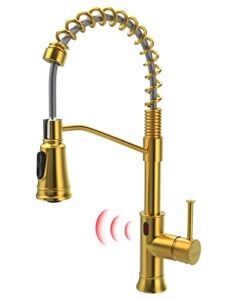 GIMILI Gold Touchless Kitchen Faucet with Pull Down Sprayer, Brushed Brass Motion Sensor Smart Hands-Free Activated Single Hole Spring Faucet for Kitchen Sink