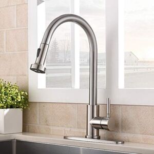 VCCUCINE Kitchen Faucet with Pull Down Sprayer, Brushed Nickel Faucet for Kitchen Sink, Small High Arc RV Stainless Steel Single Handle Pull Out Kitchen Sink Faucet with Escutcheon