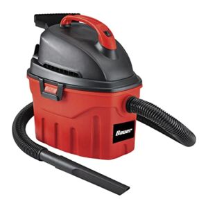 Bauer 3 Gallon Portable Wet/Dry Vacuum Cleaner 3 Peak Horsepower For Home Shop Vac Cleaning With 1-1/4 In. x 4 Ft. Hose, Reusable Dry Filter with Clamp Ring, Foam Filter, Crevice Nozzle, Gulper Nozzle