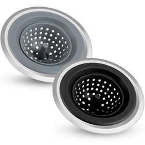 Kitchen Sink Strainer 2 Pack Silicone Sink Stopper for Kitchen Sink with Stainless Steel Edge 4.5” Diameter Rim