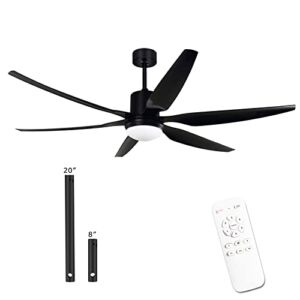 Ohniyou 66”Ceiling Fan with Lights Remote Control, Large Ceiling Fan Black, 6 Blades 6 Speeds Ceiling Fan Light for Outdoor Indoor Patio Living Room Porch Office Garage Shop Factory Warehouse
