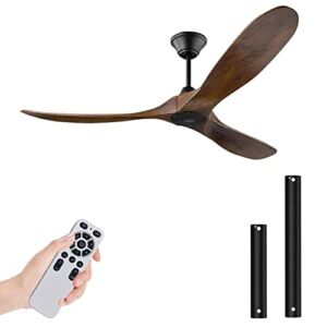 YZEENM 52 Inch Ceiling Fan With Remote, 6 Speed Inverter Silent Ceiling Fan No Light, Energy Efficient DC Motor, 3 Blade Moisture-Proof Wood, Indoor/Outdoor Modern Farmhouse Ceiling Fan for Patios