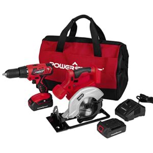 PowerSmart 20V Cordless Circular Saw Combo Kit, Cordless Drill and Saw Kit with 2pcs 2.0Ah Battery and Charger, Storage Bag included, 2-Tool