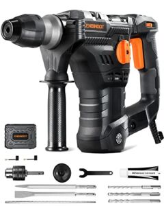 ENGiNDOT 12.5 Amp Rotary Hammer Drill, 1-1/4 Inch SDS-Plus 4 in 1 Multi-functional Heavy Duty hammer drill, Safety Clutch, Drill Chuck, for Concrete, Tile Removal, Wall Brick, Stones, Cement and Metal