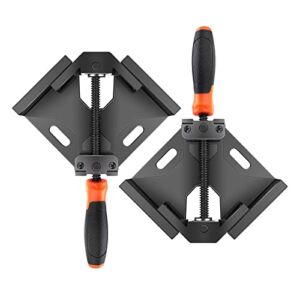 ENGiNDOT Corner Clamp 2Pcs, Right Angle Clamp 90 Degree for Woodworking, Aluminum Alloy Frame Clamp, Adjustable Swing Jaw, Carbon Steel Threaded Rod, Ideal for Welding, Framing, Drilling, Doweling