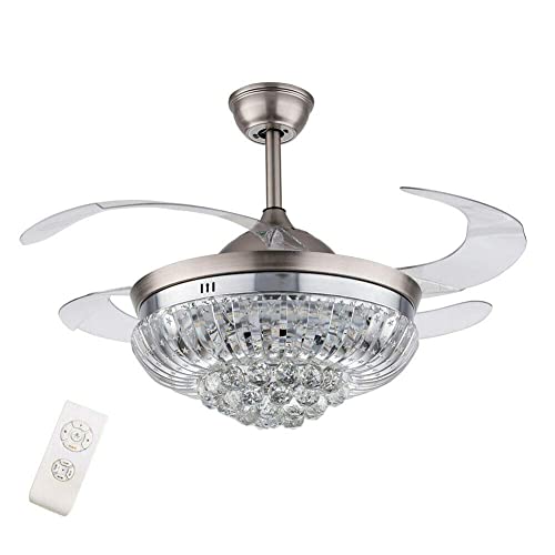 CNCEST 36Inch Crystal Ceiling Fan Modern LED Chandelier Retractable Blade with Remote Control,3 Color And 3 Speed Changes | The Storepaperoomates Retail Market - Fast Affordable Shopping