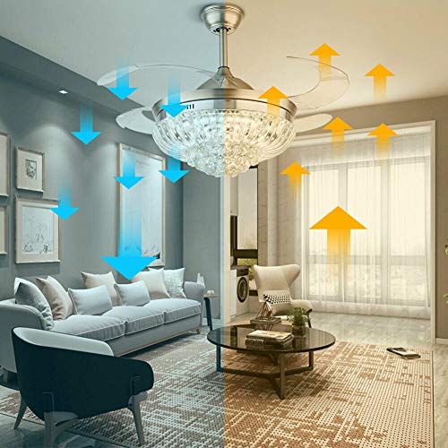 CNCEST 36Inch Crystal Ceiling Fan Modern LED Chandelier Retractable Blade with Remote Control,3 Color And 3 Speed Changes | The Storepaperoomates Retail Market - Fast Affordable Shopping