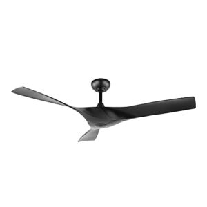 WINGBO 52″ DC Ceiling Fan without Lights, Matte Black Ceiling Fan with Remote, 3 Curved ABS Blades, Noiseless Reversible DC Motor, Modern Ceiling Fan for Kitchen Bedroom Living Room, ETL Listed