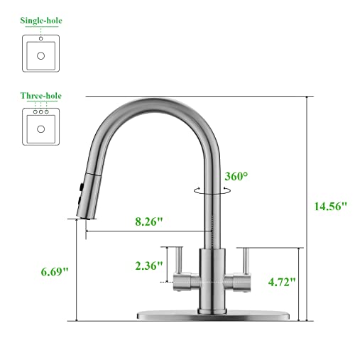 Kitchen Faucet, Kitchen Sink Faucet, 2 Handles Sink Faucet, Faucet, Kitchen Faucet Pull Down, Faucet with Sprayer, Bar Faucet, Stainless Steel, Brushed Nickel, PAKING | The Storepaperoomates Retail Market - Fast Affordable Shopping