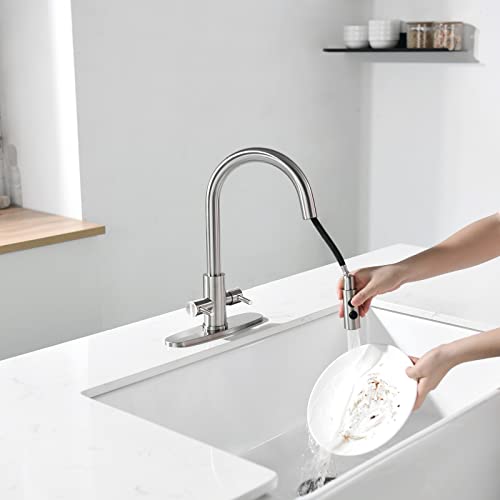 Kitchen Faucet, Kitchen Sink Faucet, 2 Handles Sink Faucet, Faucet, Kitchen Faucet Pull Down, Faucet with Sprayer, Bar Faucet, Stainless Steel, Brushed Nickel, PAKING | The Storepaperoomates Retail Market - Fast Affordable Shopping
