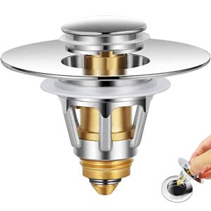 MANTIANFEI Upgraded Bathroom Sink Stopper, for 1.1-1.49 in U.S. Standard Drain Holes, Universal Spring Core Sink Stopper, Bullet Core Push Type Drain Plug, Anti-Clogging, for Sink Drain,Silver(G001)