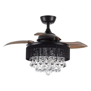 Parrot Uncle Ceiling Fans with Lights and Remote Black Retractable Chandelier Ceiling Fan with Light, 36 Inch
