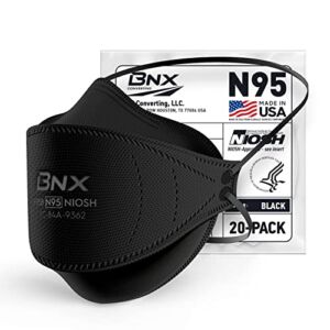 BNX N95 Mask NIOSH Certified MADE IN USA Particulate Respirator Protective Face Mask, Tri-Fold Cup/Fish Style, (20-Pack, Approval Number TC-84A-9362 / Model F95B) Black