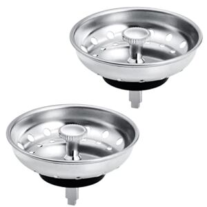 2 Pack Kitchen Sink Strainer, 2 in 1 Stainless Steel Sink Drain Strainer and Stopper Replacement for 3-1/2 Inch Kitchen Drains, Rubber Stopper, Anti-Clogging, Rustproof