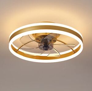 Minney 19.7” Ceiling Fan with Lights, LED 3 Color Dimmable Reversible 6 Wind speeds Timing, Ceiling fan with lights remote control, Semi Flush Mount Low Profile Fan, Gold