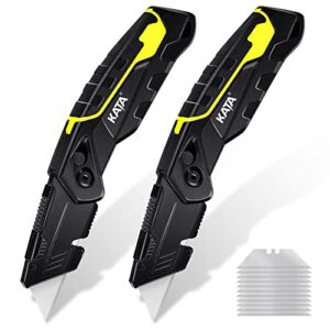 KATA 2-PACK Folding Utility Knife,Heavy Duty Box Cutter for Cartons, Cardboard and Boxes,Extra 10 Blades Included,Blade Storage Design,Quick Change Blades