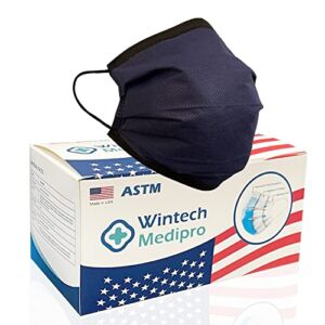 Wintech Medipro ASTM Level 1 Made in USA 3-Ply Disposable Face Masks PFE 99% Filter Breathe Easy Safely Comfortable 50PCS/BOX (Navy Blue)