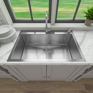 Sinber 33″ 18 Gauge Drop in Single Bowl 304 Stainless Steel Kitchen Sink