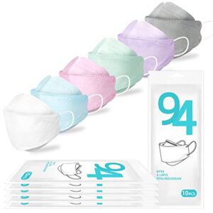 LOGAO【60 Packs Individually Packaged】 of KF94 Disposable Fish Mouth Type Aldult Safety Four-Layer Protective Cup Type mask, Adults Disposable Face Masks Comfortable Breathable ,and Protection Rate of 95% , Suitable for all Adults, and Children With Larg