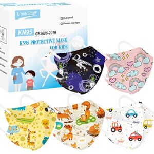 Kids KN95 Face Masks for Children – 50 Pack Individually Wrapped 5-Layer Multicolor Cute Print KN95 kids Disposable Face Masks with Adjustable Nose Clip Suitable for Children