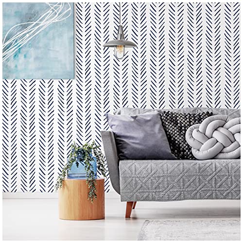 HaokHome 96101-1 Modern Brush Strokes Stripes Peel and Stick Wallpaper Removable Navy/White Chevron Vinyl Contact Paper Mural for Home Decor 17.7in x 9.8ft | The Storepaperoomates Retail Market - Fast Affordable Shopping