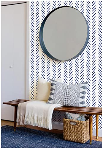 HaokHome 96101-1 Modern Brush Strokes Stripes Peel and Stick Wallpaper Removable Navy/White Chevron Vinyl Contact Paper Mural for Home Decor 17.7in x 9.8ft | The Storepaperoomates Retail Market - Fast Affordable Shopping
