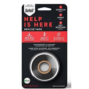 SELSIL Help is Here Rescue Tape, Self-Fusing Silicone, Tape Adhesive Free Extremely, Flexible and Extremely Strong, Waterproof, Airtight, and Electrically Insulating, 1” X 12′ (2.54cm X 3.66m) Black